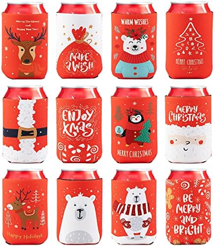 12 Парчиња Божиќна Конзерва За Пиво Ладилници Ракави За Украси За Божиќни Забави Материјали За Ладилници За Пијалоци Од Неопренови,