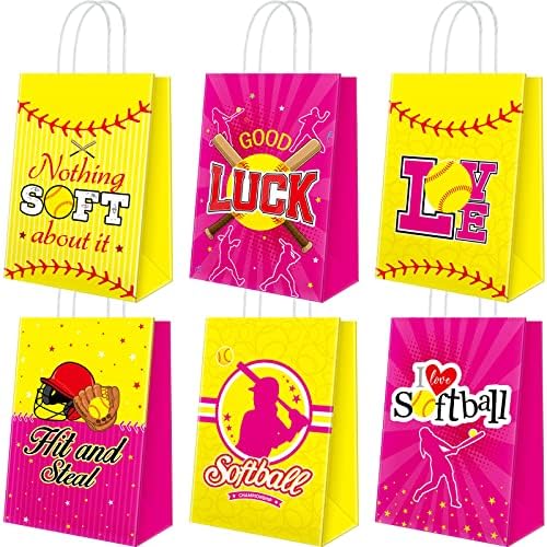 24 Парчиња Софтбол Торби За Забави Торба За Подароци Софтбол Торби За Добрите Фаворизира Хартиени Кеси За Бонбони Со Рачка За Спортска Тема