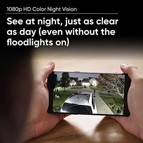 Floodlight Wyze Cam со 2600 LEMEN LED диоди, жичен 1080p HD IP65 на отворено паметен безбедносен фотоапарат, ноќно гледање во боја,