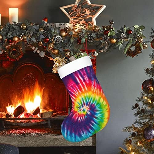 Аугенски Божиќни чорапи Апстрактни вртење Дизајн Врзај боја, двострана камин што виси чорапи
