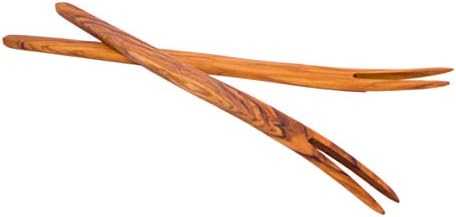Сет од 2 вилушка од маслиново дрво со 2 поени - рачно изработени дрвени вилушки - Скандвуд