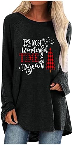 Божиќни кошули на ДСОДАН за жени, графички пуловер врвови џемпери женски обични екипи на вратот на вратот со долги ракави маици со долги ракави