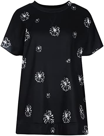 Памучна блуза тинејџерски девојки лето есен краток ракав 2023 моден екипаж графички лабав вклопен врвен кошула за жени М2