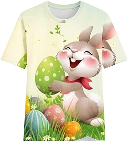 Среќни Велигденски маички врвни за жени зајаче јајца печатени маица со кратки ракави со кружни вратови блузи лабава обична маица