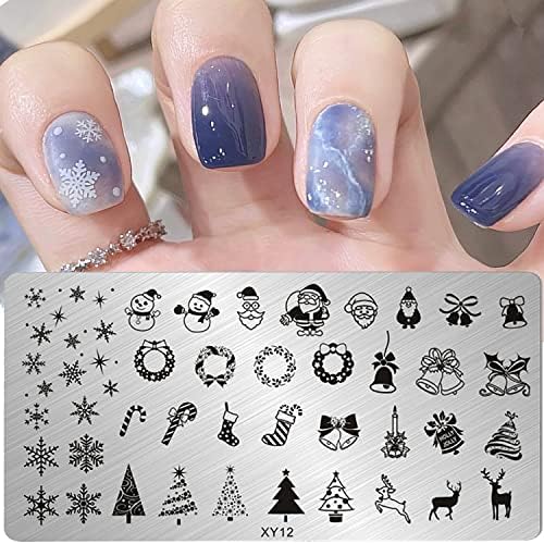 6pcs Божиќни плочи за печат на ноктите, зимски снегулки за ноктите за ноктите за ноктите за стампери за нокти