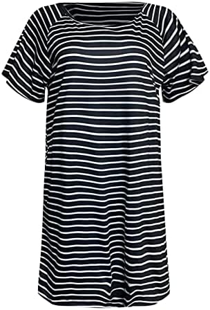 Lucktop женски летни обични маички фустани кратки ракави o вратот лента печатење џеб лабави фустани занишани тунични фустан црно
