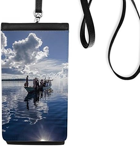 Океан вода сина брод луѓе слика телефонски паричник чанта што виси мобилна торбичка црн џеб