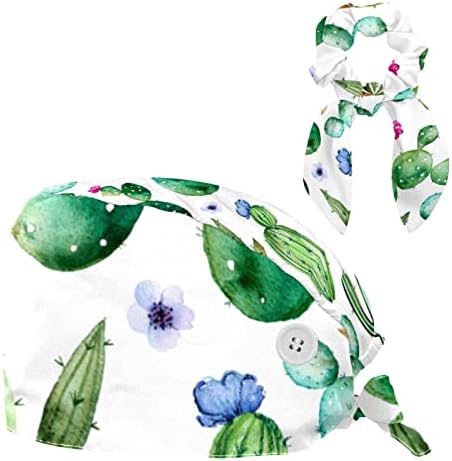 Медицински капачиња Прилагодливо работно капаче со копчиња и лакови за коса, чистата кактус растенија и виолетови цвеќиња