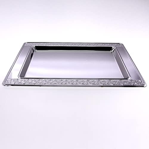 Maro Megastore 17,6 инчи x 12,8 инчи издолжена хромирана сребрена огледало за сервисирање Стилски едноставен цветен врежан раб Декоративна