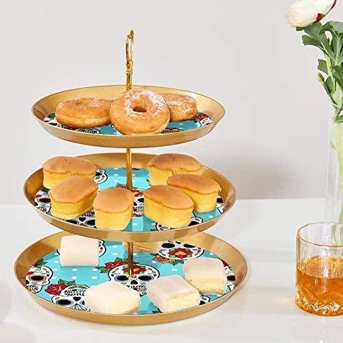 3 Ниво на штанд за кекс, кула кула за чаши, кула за десерт дрво што служи чинија за свадба роденденски годишнини украси за шеќер черепи образец