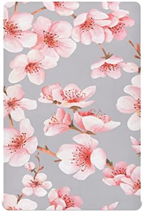Алаза розова цреша цвет цвет сакура цветни креветчиња за креветчиња опремени листови за басинет за момчиња бебе девојчиња дете,