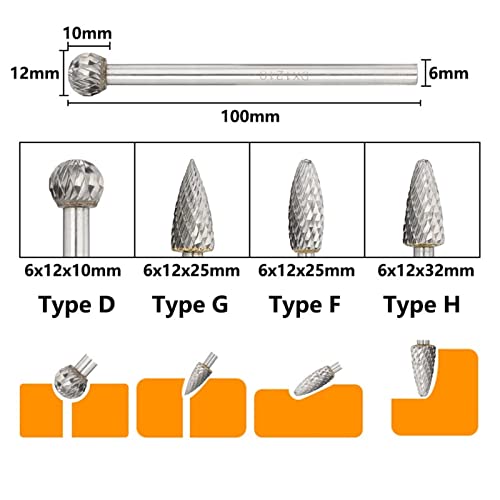 6mm Shank Tunften Carbide Rotary Burrs Bit Double Cut Rotary File за метални рачни алатки d/f/g/h тип 1 парчиња