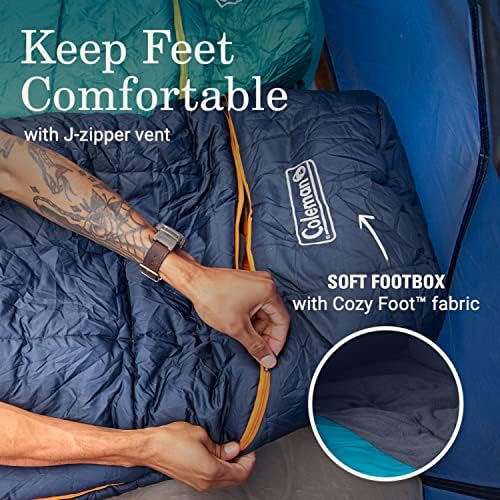 Колман Биг Беј Мумичка торба за спиење, ладно време 0 ° F/20 ° F/40 ° F Кампување вреќа за спиење за возрасни со вентилатор за вентилација и