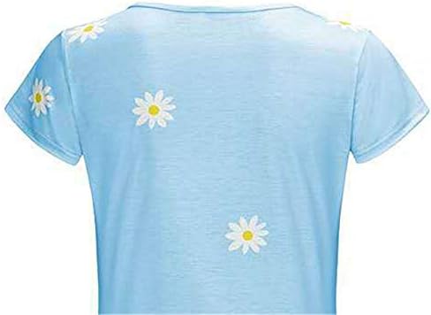 Andongnywell Women'sенски плус големина печатена кошула со краток ракав v вратот цветни блузи тунични врвови маички блузи