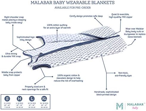 Малабар бебе органски памук ватирана зимска тежина што може да се носи, бебешка вреќа за спиење за новороденчиња, унисекс, совршен,