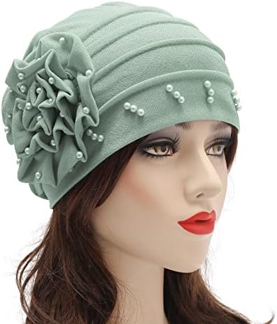 Womenените турбан Бејни капа со цветна хемо -облека за глава еластична капаче за завиткување на главата