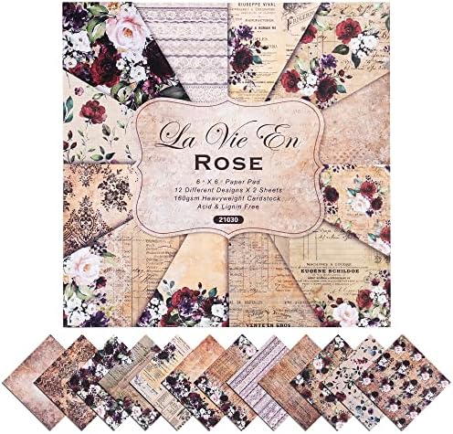 Ziivard 24 листови за запишување на хартија Гроздобер роза тема единечна страна картичка декоративна хартија за DIY фото албум