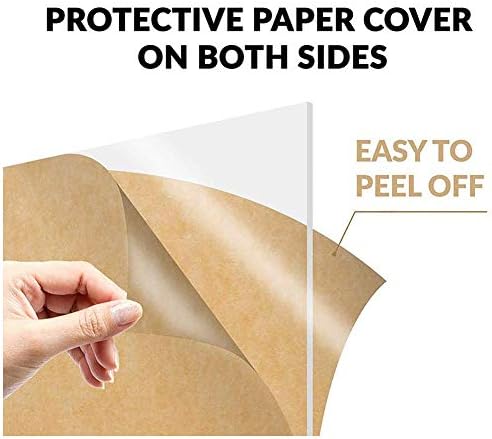 Zerobegin акрилен транспарентен лист, PMMA плоча со заштитна хартија, за проекти за прикажување на DIY, занаетчиски, отпорни