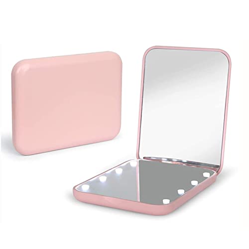 Kintion Џеб Огледало, 1x/3X Зголемување LED Компактен Патување Шминка Огледало, Компактен Огледало Со Светлина, Чанта Огледало, 2-Еднострани,