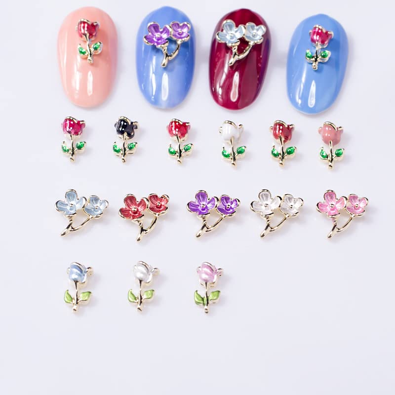 3Д цвеќе на нокти привлечности Rhinestones 13 компјутери легури за легури на ноктите украси во форма на розови украси за нокти во форма