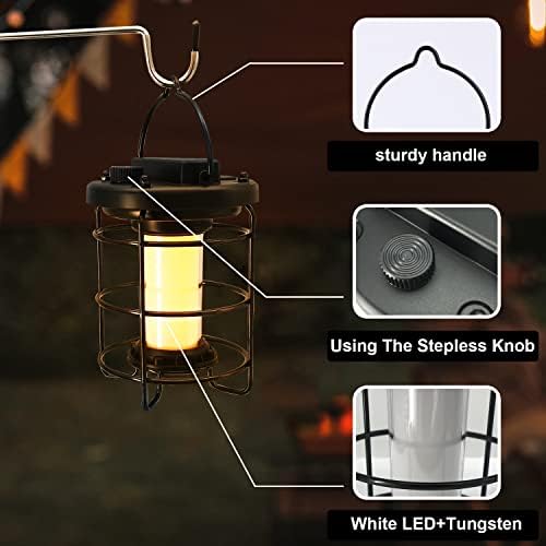 Црн LED LED кампување Фенер гроздобер фенер за полнење фенер за прекини на електрична енергија со 3 режими на осветлување шатори