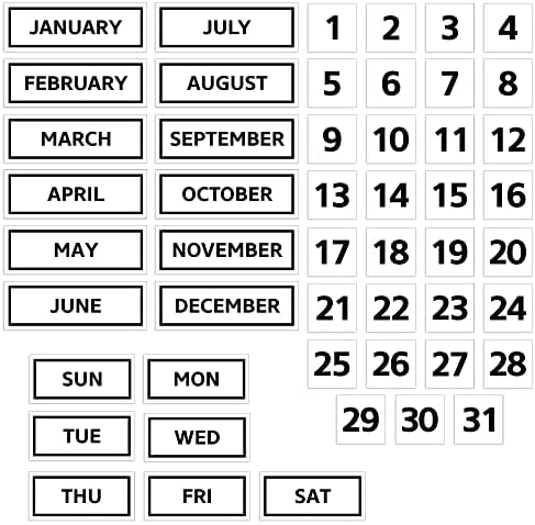Календар Магнет Пакет за Табла и Фрижидер, Магнетни Календар Пакет Вклучува Месеци, Денови Во Неделата, Броеви од 1 до 31, Бела