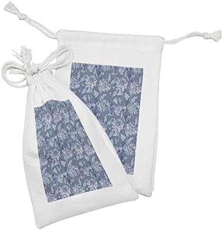Амбесон Флорална Ткаенина Торбичка Сет од 2, Скица На Хризантеми Со Пупки И Лисја, Мала Торба За Влечење За Тоалети Маски и Услуги,