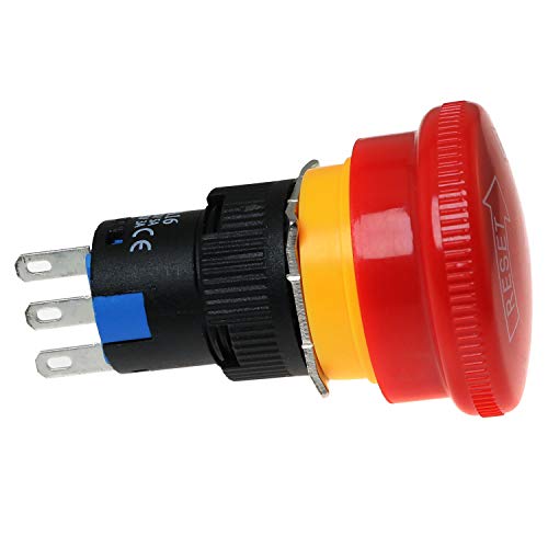 E-Outate Red Mushroom Cap AC 250V 5A 3PIN 16 mm монтажа за монтирање 1NO 1NC Итни прекинувачи на копчето за притискање LA16-11ZS/A