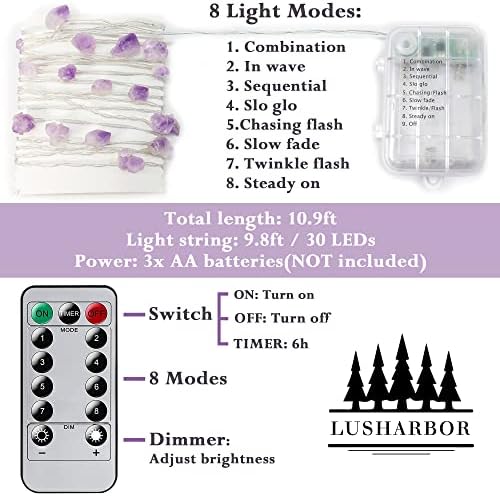 Lusharbor Природни флуоритни низа светла 9,8ft 30 LED диоди и фото клипови Стринг светлина 17ft 50 LED диоди