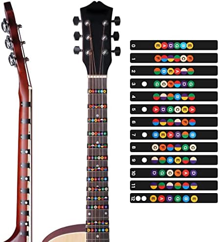 Налепници за фретборд за гитара од руиваер 5 парчиња во боја на налепници во боја, кодирани белешки, налепници на прсти на табла за