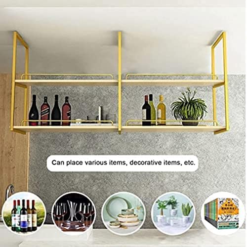 Пол за таванот на Монсег - Дрвечна дрвена табла со 2 -слој што виси кујна полица, индустриски решетки за приказ на домови, може да постави чаши