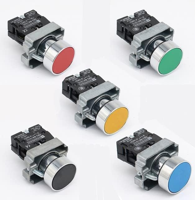 20 парчиња 22мм Моментно ресетирање на копчето за притискање XB2-BA35C ZB2-BA45C рамни електрични завртки со црвена/жолта/зелена/сина/црна