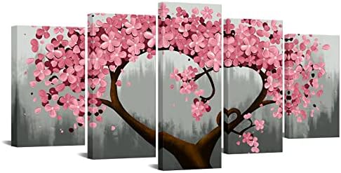 sechars 5 парчиња цвеќиња платно wallидни уметности розови и сиви цвеќиња слики модерни слики романтични цветни уметнички дела за спална