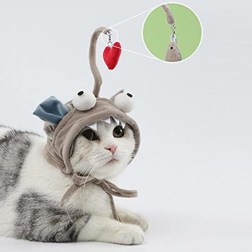 Оалк симпатична капа за мачки со карактеристики на тизер стап диносаурус форма на риба Персонализирана костум Мал додатоци за миленичиња маче интерактивни играчк