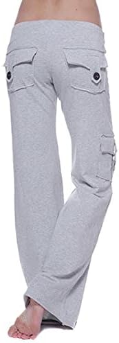 Копчиња за јога панталони со високи половини за подигање на жените со џебови се протегаат широки панталони за нозе обични панталони