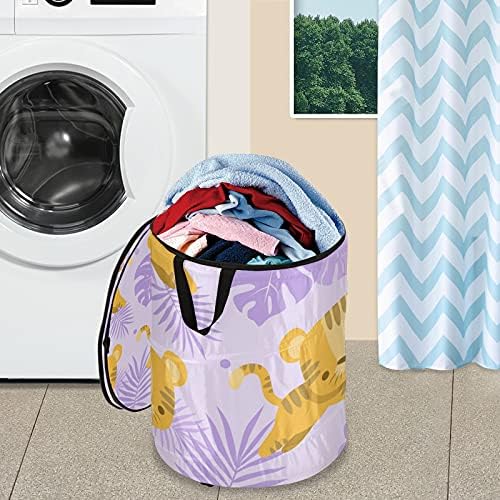 Прекрасен тигар се појавува алишта за перење алишта со патент за патент, преклопна корпа за перење со рачки што може да се сруши за складирање