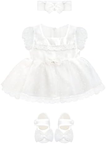 Lilax бебе девојчиња Полка точки бел фустан од тул, формална облека за новороденчиња туту