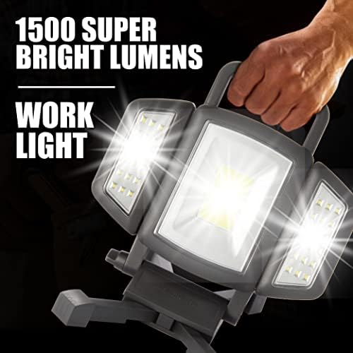 Бел+Хауел работна светлина, преносни работни светла за полнење со штанд, водоотпорни градежни светла за градежни светла осветлување 1500lm за