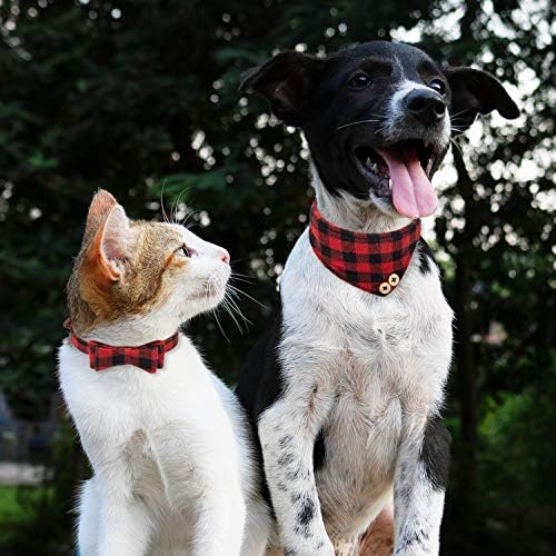 Мали Куче Јака-Лак вратоврска &засилувач; Бандана Јаки-Карирани Симпатична Кученце Јака со Ѕвонче Прилагодливи Мека Кожа Удобно