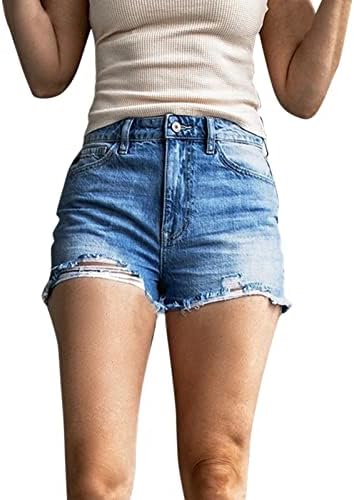 Истегнете фармерки за жени џебови Обична еластичност Кратка средна сина класична вознемирена баги фармерки панталони панталони
