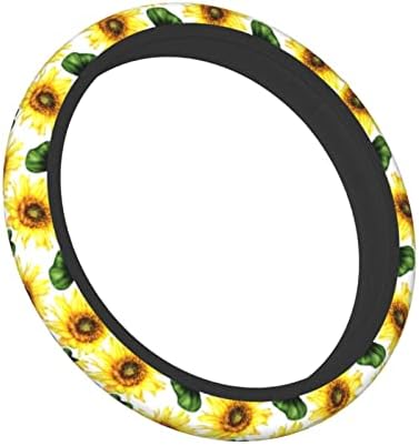 Прекрасен цвет од сонце и лисја на воланот покритие Универзален 15 инчи, сончогледово цвеќе Печатење Неопрено, заштитник на тркала