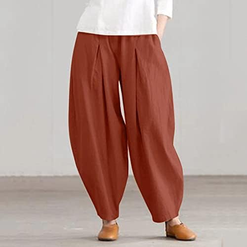 2023 година Нови постелнина панталони за жени, обични лабави харем широко нозе Палацо јога палацо лето трендовски баги панталони со