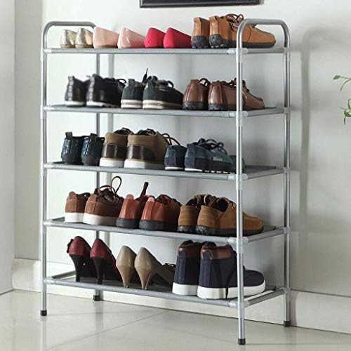 WSZJJ Лесно да се соберат 5-слоеви решетки за чевли, решетката за складирање на метални метални чевли, решетката за чевли со вода за прашина