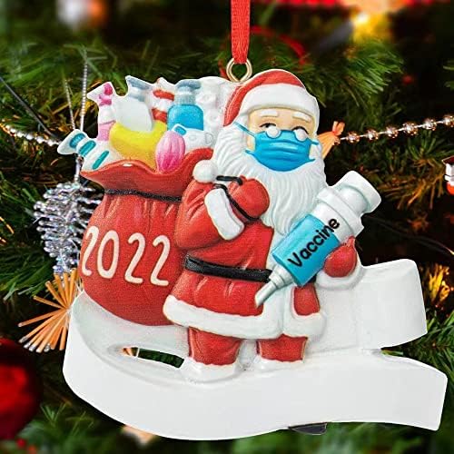 Божиќни украси Дедо Мраз облечен во маска носи вакцина против подароци, смола 3,5 инчи персонализиран белег на фарма куќа украси