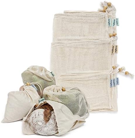 Органски кеси за купување памук - Сет и силен сет од 8 - Часови за складирање и производство на храна и произведуваат торби