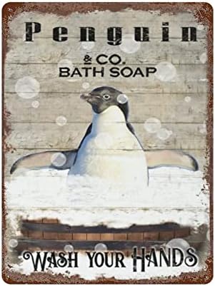 Финамил гроздобер железо висечка чинија пингвин бања сапун метал калај знак измијте ги рацете ретро постер дома дневна соба бања декор