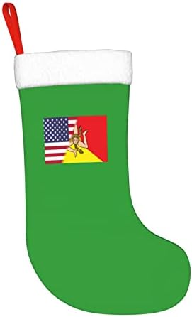 TZT Американско знаме и Сицилијанско знаме Божиќни чорапи, подароци за одмор на Божиќни празници за украси за семејни празници 18-инчни