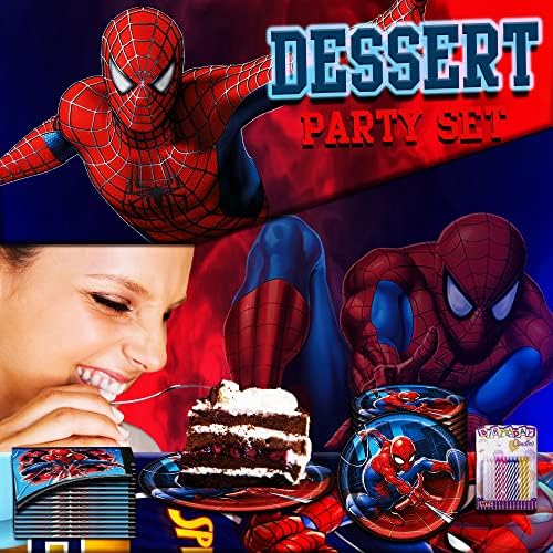Spiderman Среќен роденденски плочи и салфетки за забави - 7 Среќни роденденски плочи за пустината или тортата служат 16 - роденденски
