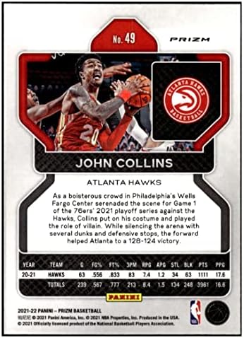 Collон Колинс 2021-22 Panini Prizm Prizms Silver Wave 49 Nm+ -MT+ NBA кошарка Хоукс