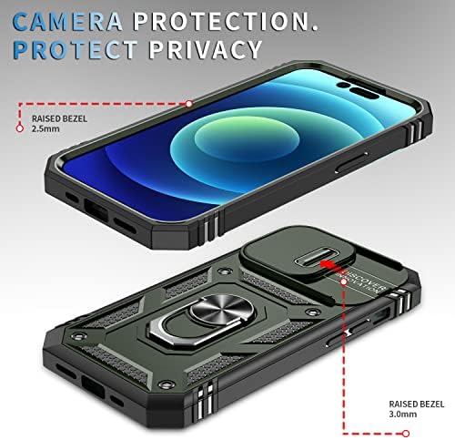 Помпвла За Iphone 14 Pro Max Случај со Заштитници на Екранот[2Pack] Магнетски Прстен Kickstand, Со Капак На Камерата Заштита Од Пад На Воено